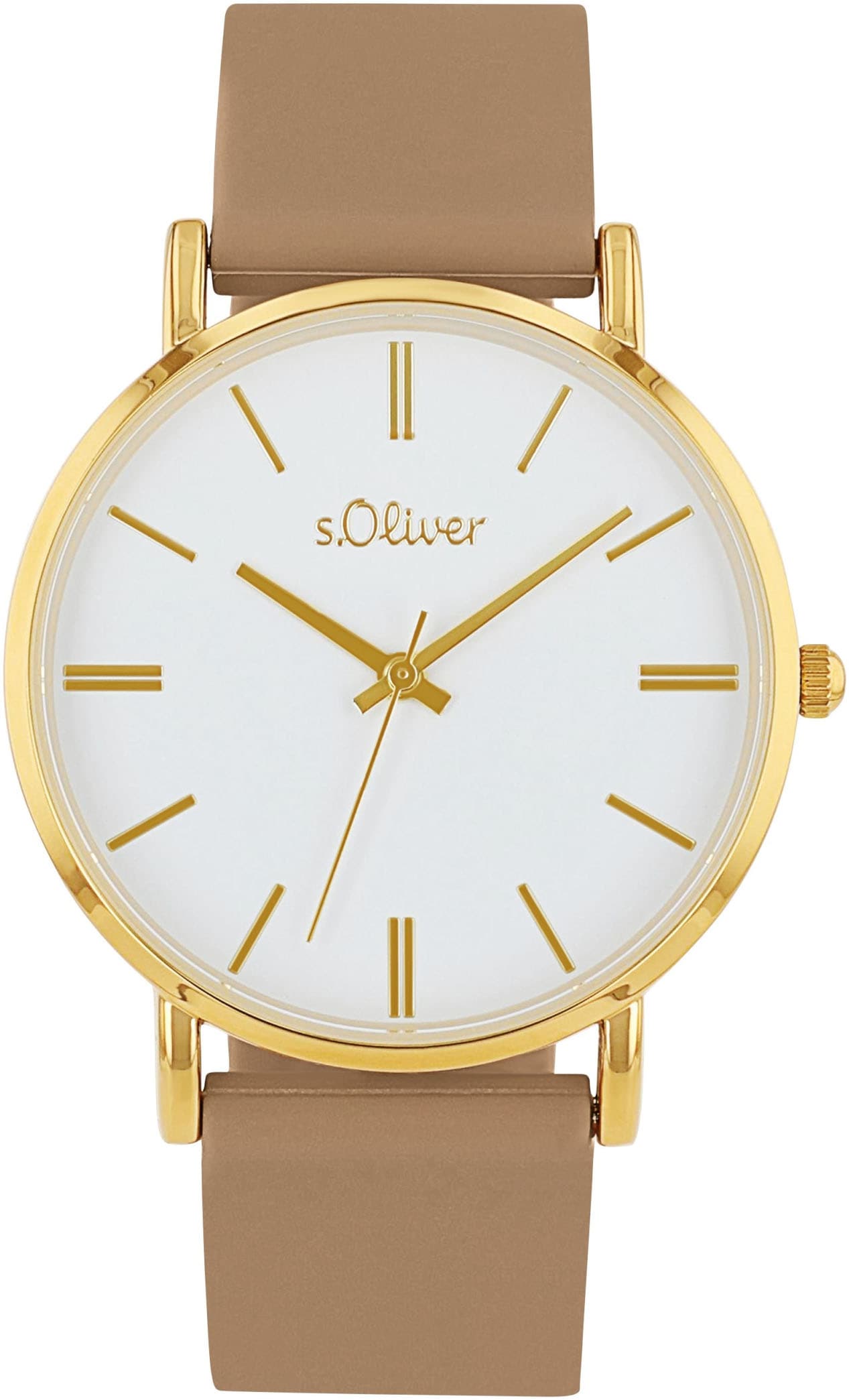 Quarzuhr S.OLIVER, beige, Armbanduhren, Damen, Quarzuhr, Armbanduhr, Damenuhr, analog, Silikonarmband