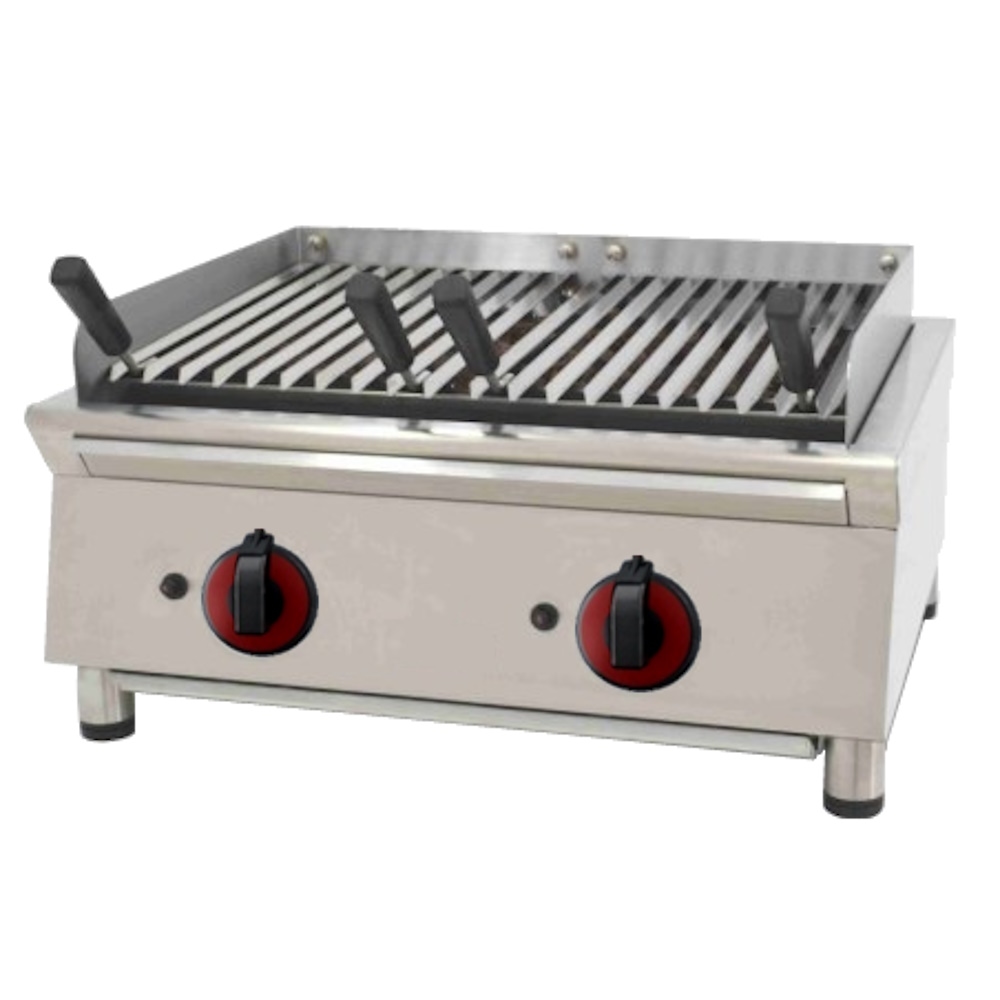 EURAST - Lavastein-gasgrill tischgrill aus edelstahl mit spritzschutz - 700x550x330 mm - 11 Kw - 4472AV07 Image