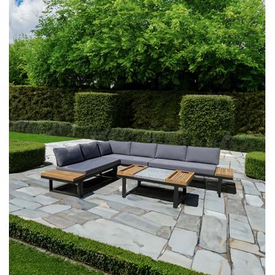 Gartenlounge-Set GARDEN PLEASURE "Lounge-Gruppe »MERIDA«", braun (braun, grau, schwarz), Aluminium, FSC-zertifizierter Holzwerkstoff, Sitzmöbel-Sets, 1 Ecklounge, Tisch LxB: 110x65 cm Image