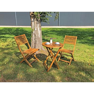 Balkonset GARDEN PLEASURE "»IBARRA«", braun (teak, look, teak, look), FSC-zertifizierter Holzwerkstoff, Sitzmöbel-Sets, 2 Stühle (klappbar), Tisch Ø60 cm, klappbar Image