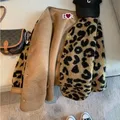 Vestes décontractées à simple boutonnage pour femmes fausse fourrure imprimé léopard manches