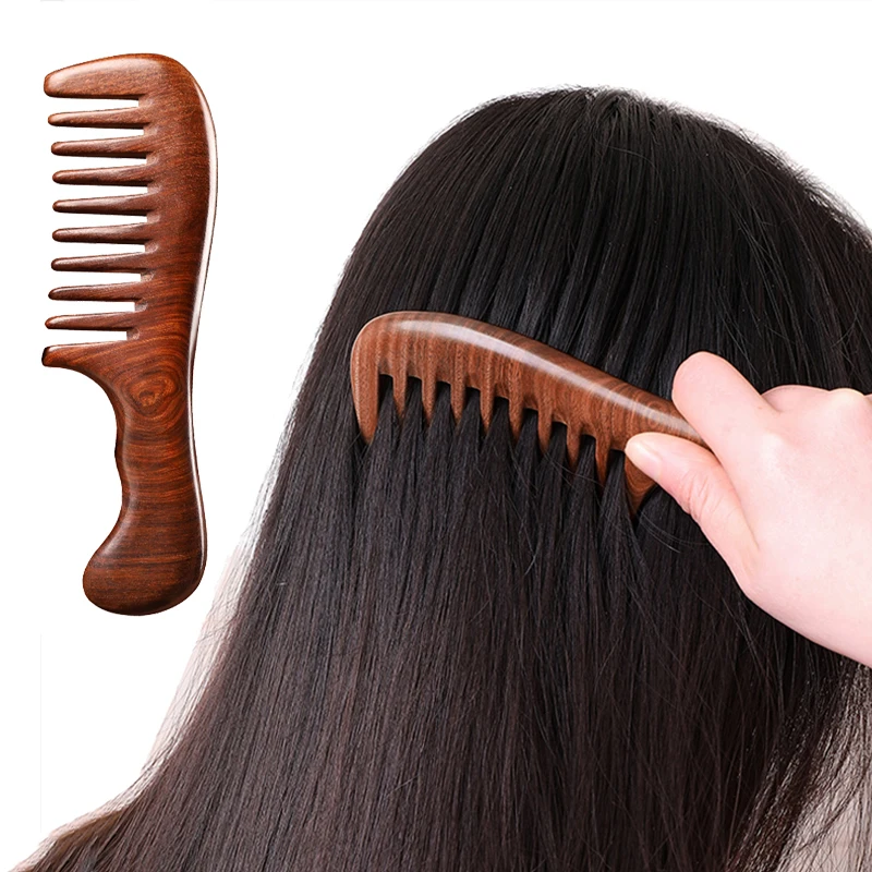 Natürliche Sandelholz Haar Kämme Anti-Statische Holz Kamm Massage Lange Breite Zahn Entwirren Sandelholz Kamm Haarpflege Haushalt Geschenk Image