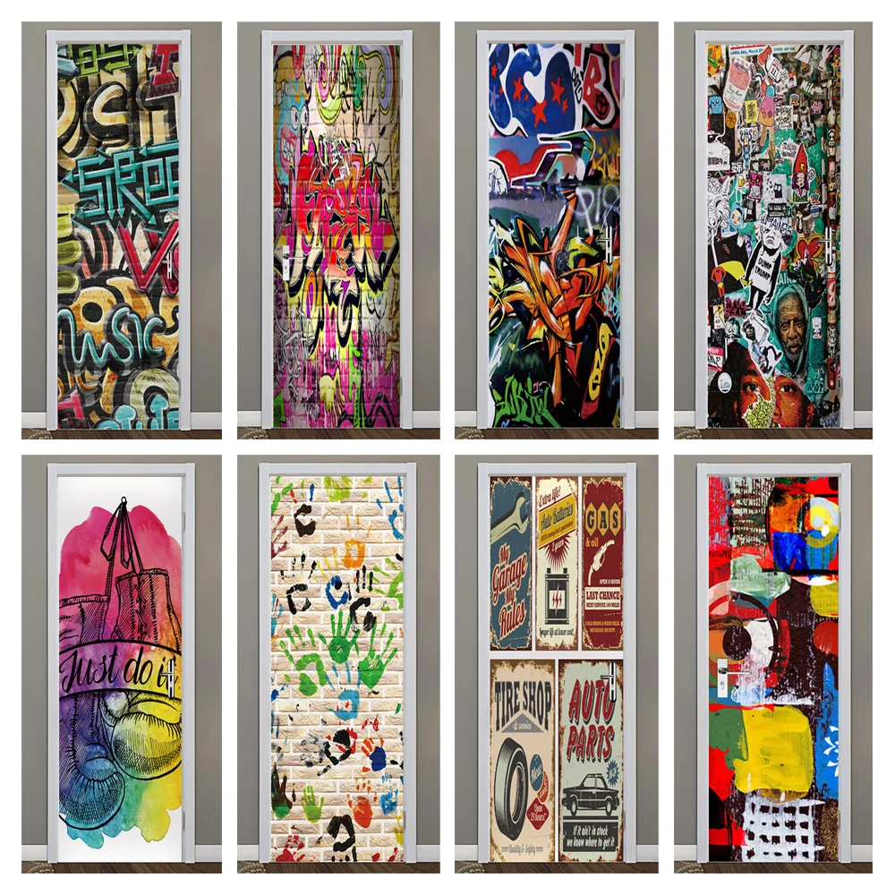 3D PVC Türaufkleber Selbstklebende Graffiti-Tapete Wohnzimmer Schlafzimmer Dekoration Totenkopf Wandtattoo Kunstplakat