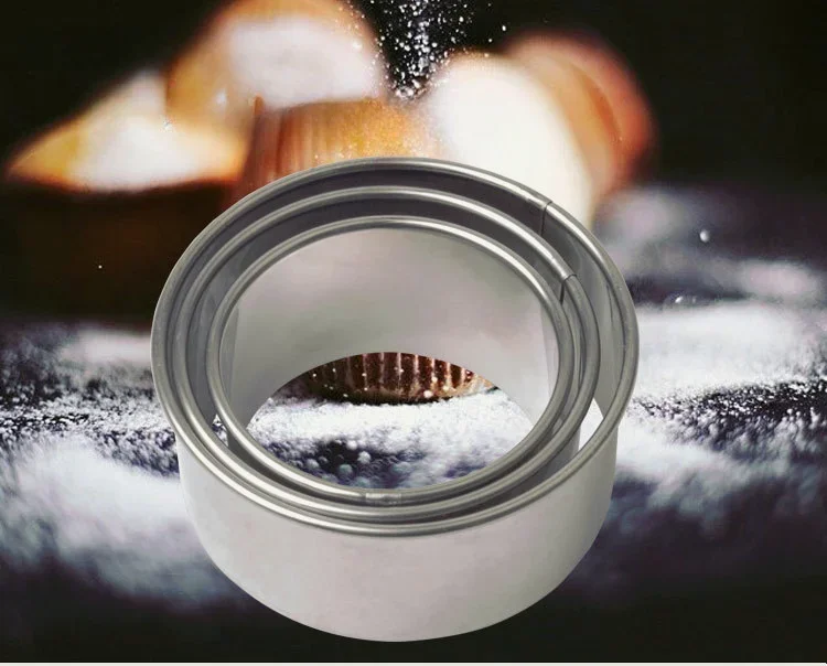 3-teiliges Set Knödelhautform Backen Prägung Kuchenform Edelstahl Tortenkruste Ausstecherform rund Image