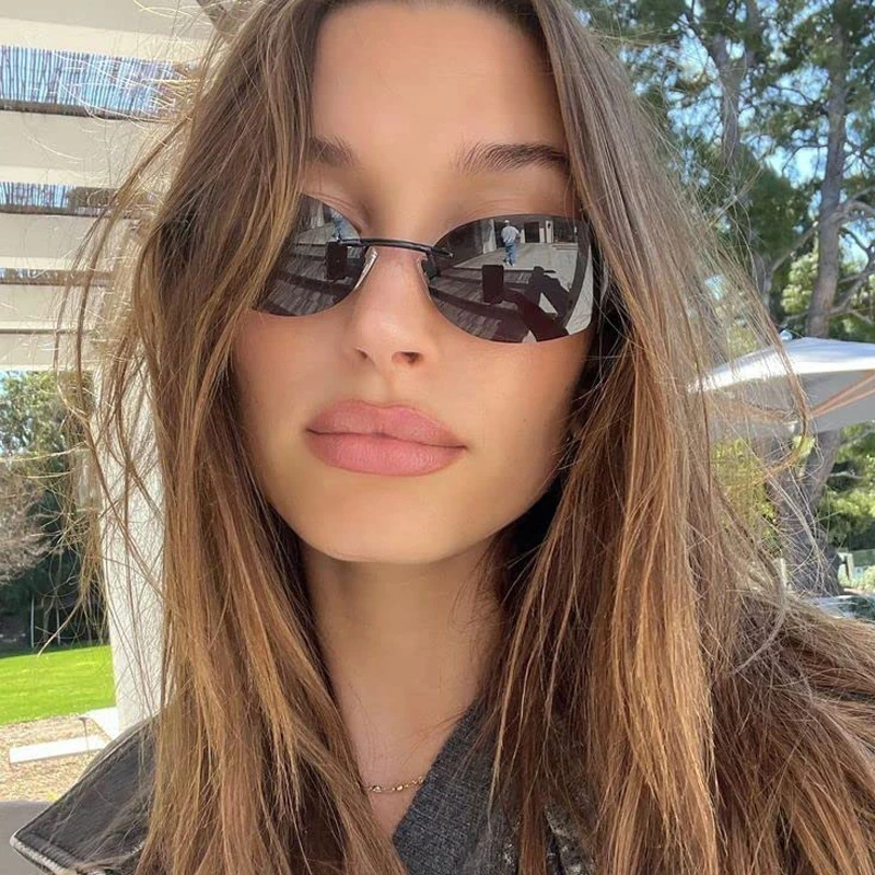 2025 Mode Rechteck Randlose Sonnenbrille Quadratische Vintage Brille Luxus Design Trendy Rahmen Sonnenbrille Rahmenlose Brillen UV400 Image