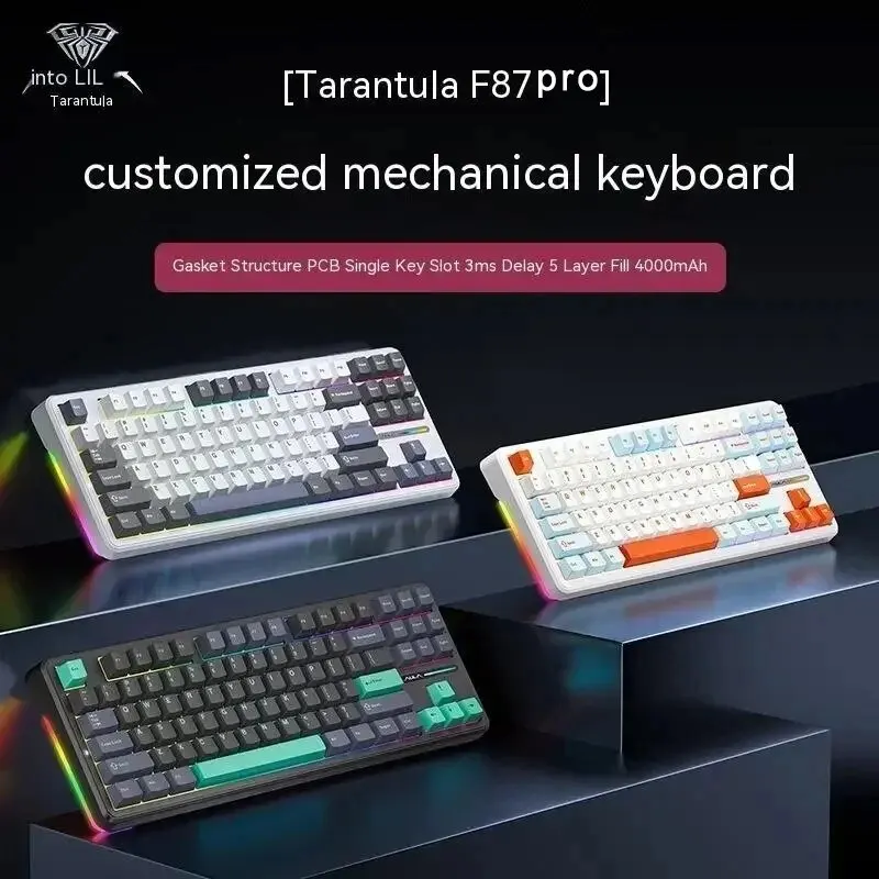 Aula f87 pro mechanische tastatur 2,4g/usb/bluetooth tri modus drahtlos 87 taste rgb pbt dichtung 5 schicht stumm schaltung volle taste keine auswirkungen Image