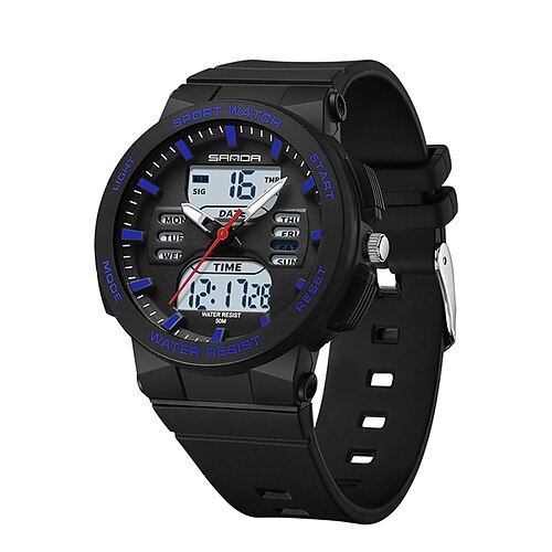 Montre Digitale SANDA pour Hommes Mode Casual Affaires Montre-bracelet Lumineuse Chronomètre Compte à Rebours Calendrier Montre TPU