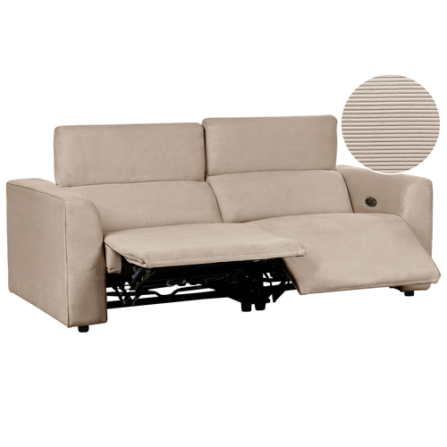 2-Sitzer Sofa Sandbeige Cordbezug mit USB-Anschluss Fußteil und Kopfteil Elektrisch Verstellbar Modern Wohnzimmer Polstersofa Stoffsofa