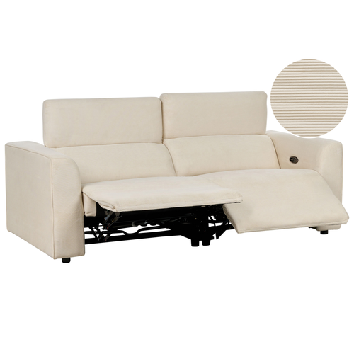 2-Sitzer Sofa Beige Cordbezug mit USB-Anschluss Fußteil und Kopfteil Elektrisch Verstellbar Modern Wohnzimmer Polstersofa Stoffsofa