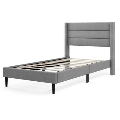 Costway Linen Upholstered Platform Twin/Queen Bed Frame with Wingback Headboard-Twin Size