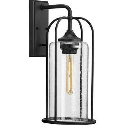 Progress Lighting 246892 - 1 Light Black with Clear Seeded Glass Outdoor Wall Light Fixture (ONE-LIGHT FARMHOUSE TEXTURED BLACK OUTDOOR LARGE WALL LANTERN (P560257-031))