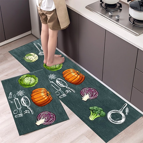 2-teilige wasser- und ölbeständige Antirutschmatte für die Küche, Antirutschmatte für das Bad, Schlafzimmerkissen, Wohnzimmerteppich, Fußmatte, Küchenteppich - 40 x 60 cm 40 x 120 cm Image