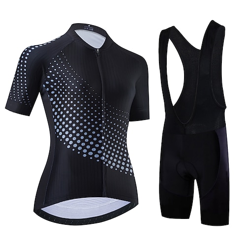 21Grams Damen Radtrikot mit Radhose kurz Trägern fahrradbekleidung set Radtrikot mit Radhose fahrradbekleidung set Kurzarm MTB Mountain Rennrad Weiß Schwarz Schwarz Weiß Punkt Fahhrad Sportkleidung Image