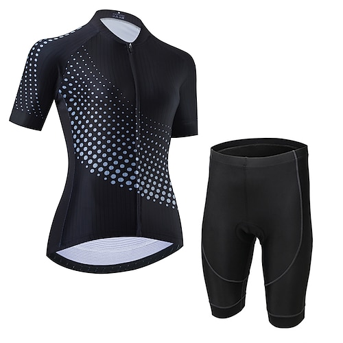 21Grams Damen Radtrikot mit Radhose kurz Trägern fahrradbekleidung set Radtrikot mit Radhose fahrradbekleidung set Kurzarm MTB Mountain Rennrad Weiß Schwarz Schwarz Weiß Punkt Fahhrad Sportkleidung