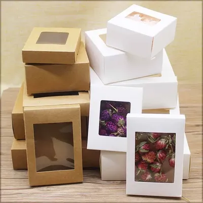 10pcs DIY GIfts package with window white/kraft christmas gifts box cake Packaging For Wedding home