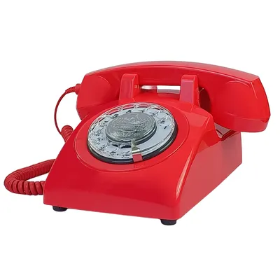 Red Corded Telephone, Classic Rotary Dial Home Office Phones, Antique Vintage Telephone of 1930s Old Fashion Telephone