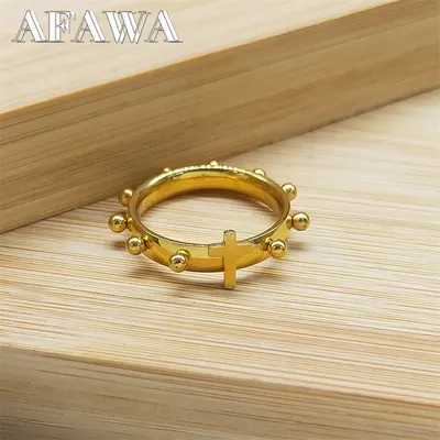 Christian Christ Jesus Cross Ring Stainless Steel Gold Color Lord Prayer Catholic Rosary Church