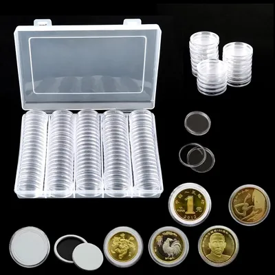 100Pcs Coin Box Clear 30mm Round Coin Cases Storage Capsules Display Cases Protection Organizer