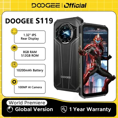 DOOGEE S119 Rugged Phone 6.72" FHD+ IPS Screen 8GB RAM 512GB ROM 100MP AI Main Camera 10200mAh Battery 33W Android 14 NFC
