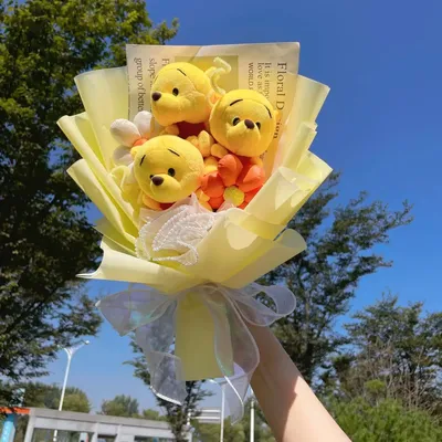 Cartoon Winnie the Pooh Plush Doll Toy Handmade Flower Bouquet Wedding Valentine's Day Christmas