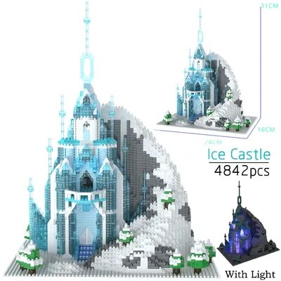 MOC 4842Pcs Friend Micro Particle Ice Castle With LED Light Model Princess Building Blocks Bricks