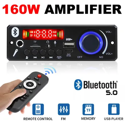160W Amplifier MP3 Decoder Board DC 12V Bluetooth 5.0 Car Kit 6.5mm Microphone MP3 Player FM TF USB