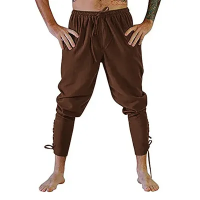 Medieval Pants Viking Pirate Costume For Men Women Pirate Trousers Lace Up Renaissance Pants Brown