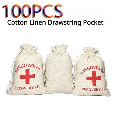 100PCS Christmas Party Wake Up Bags Party Gift Bags Storage Bags Cotton Linen Bags First Aid Kits
