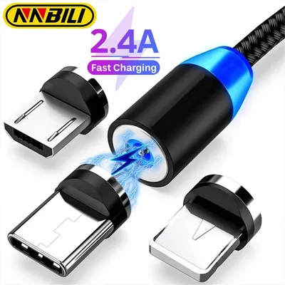 NNBILI 2.4A LED Magnetic USB Cable For iPhone 14 13 Xiaomi Samsung Type C Cable Fast Charging Data