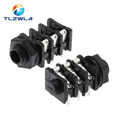 5PCS 6.35mm/6.35 Stereo Audio Microphone Female Socket/Jack Connector 6PIN