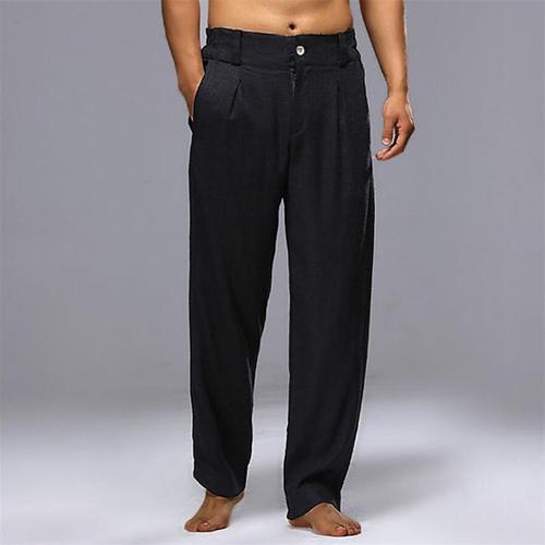 Men's Linen Pants Trousers Summer Pants Beach Pants Pocket Drawstring Elastic Waist Plain Comfort Breathable Daily Holiday Vacation Hawaiian Boho Black White