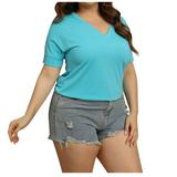 gbyLJF Short Sleeve Womens Blouses Baseball Tee Shirts Summer V Neck Tops for Women Womens Tops Dressy Light Blue 5XL