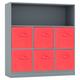(Grey, Red) Wooden 7 Cubed Bookcase Units Shelves 6 Drawers