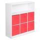 (White, Red) Wooden 7 Cubed Bookcase Units Shelves 6 Drawers
