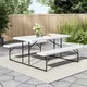 Living And Home White Picnic Foldable Table Bench Set 6 Seater Camping Table Set Garden Picnic And Bench Set With Parasol Hole