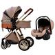 Baby Stroller for Newborn, 3 in 1 Baby Carriage Stroller Upgraded Infant Single Bassinet Seat Toddler Pram Stroller Luxury Pushchair with Rain Cover, Footmuff, Mosquito Net (Color : Pink) (Khaki