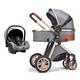2 in 1 High Landscape Pushchair Stroller with Diaper Bag Convertible Reversible Bassinet Pram,Travel Stroller with Oversized Canopy,for 0-3 Years Boys Girls (Color : Khaki) (Grey)