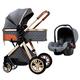 Baby Stroller for Newborn, 3 in 1 Baby Carriage Stroller Upgraded Infant Single Bassinet Seat Toddler Pram Stroller Luxury Pushchair with Rain Cover, Footmuff, Mosquito Net (Color : Pink) (Grey a