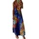 Gyios dress Women Boho Vintage Maxi Dress Loose Floral Print Deep V Neck High Waist Dresses Spaghetti Strap Summer Retro Vestidos-blue 1-l