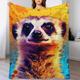 Meerkat Flannel Throw Blanket, Super Soft Fuzzy Warm, Lightweight Fluffy Plush Blanket for Bed Sofa Couch Travel Nap Throws Blanket（130×180cm）