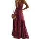 Gyios dress Women Boho Vintage Maxi Dress Loose Floral Print Deep V Neck High Waist Dresses Spaghetti Strap Summer Retro Vestidos-purple-l