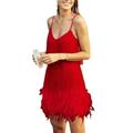 JPXWD Dress Dress Women Spaghetti Strap Stitching Dresses Female Evening Party Dress-Red Lyq63-L