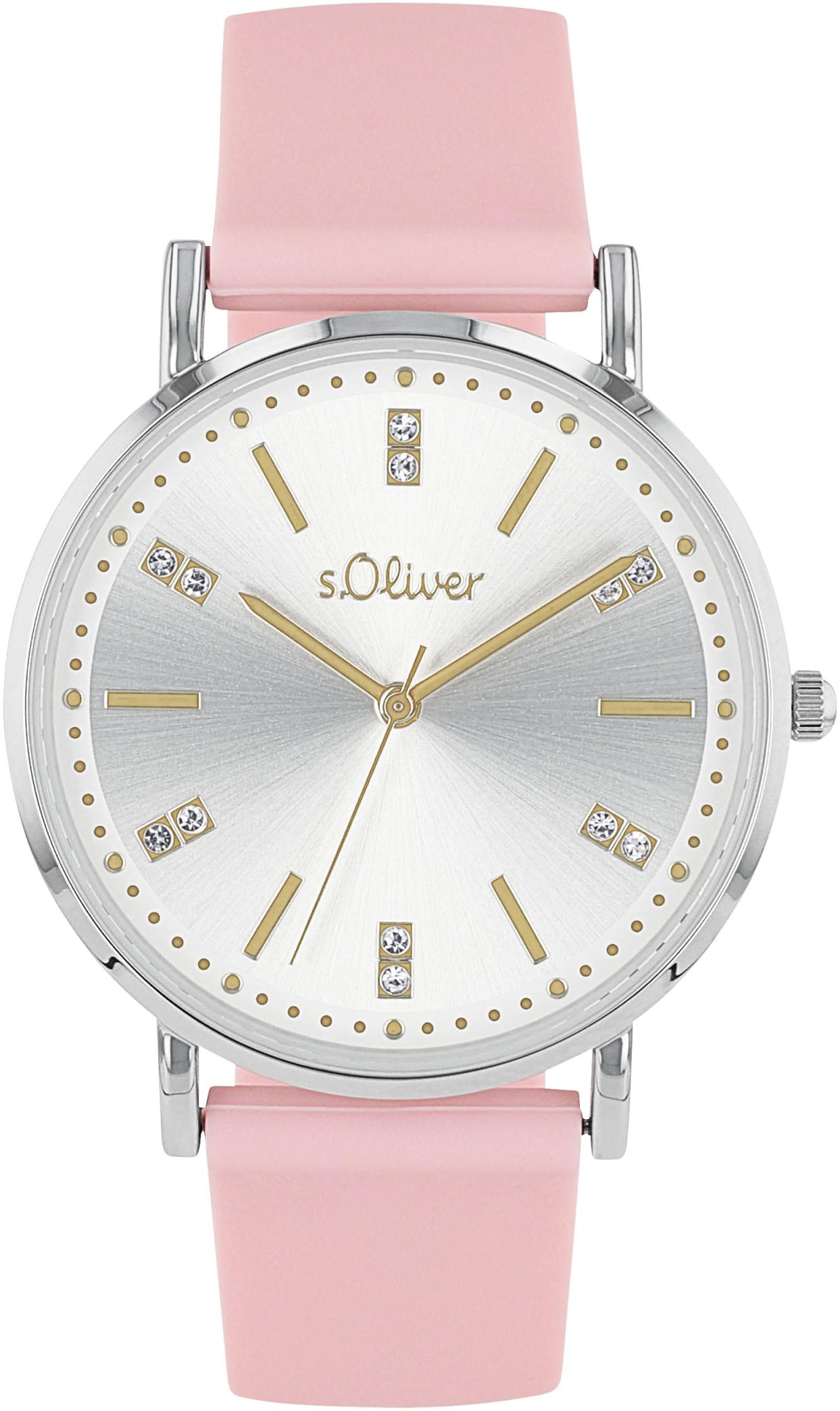 Quarzuhr S.OLIVER, rosa, Armbanduhren, Damen, Quarzuhr, Armbanduhr, Damenuhr, Kristallsteine, Silikonarmband, analog