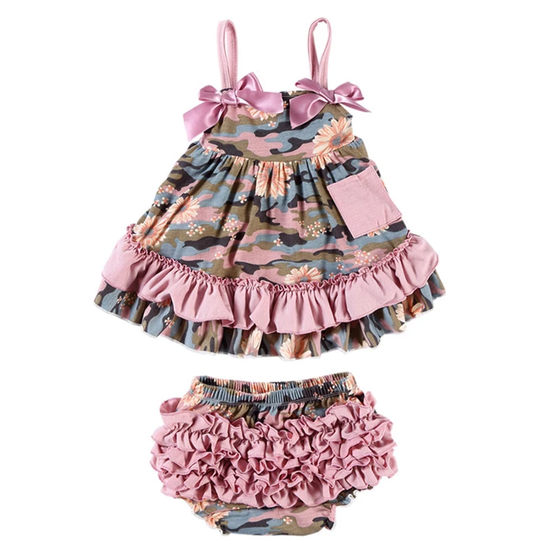 Neue Baby Mädchen Kleidung Baby-Sets Baumwolle Sleeveless Kleinkind Infant Rüschen Tops + Shorts Insgesamt Floral Kleidung Set 3-24 monat Image
