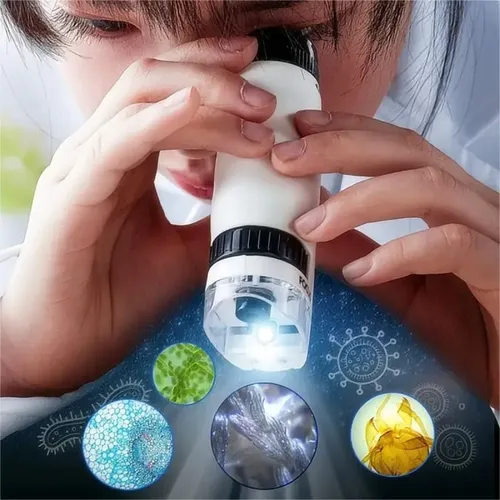 Taschen mikroskop Spielzeug 60-120x Mini-Hand mikroskop mit LED-Lichtern Kinder wissenschaft liche