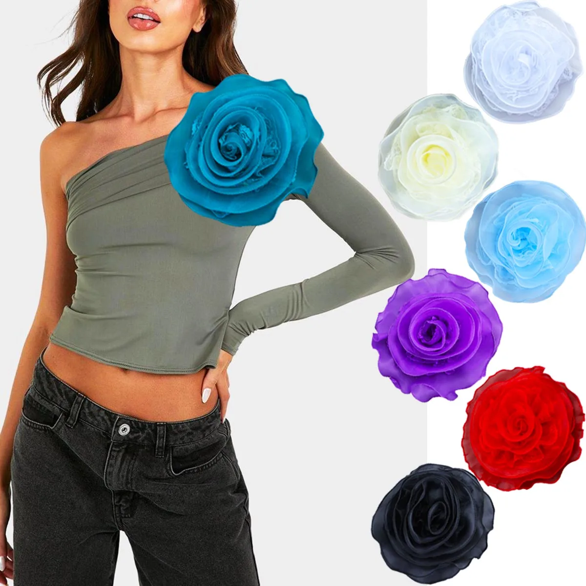 19 cm übertriebene Mesh-Spitze, große Blume, mehrschichtige Trompetenbrosche, elegante Damen, die am Bankett teilnehmen, Hochzeitsaccessoires Image