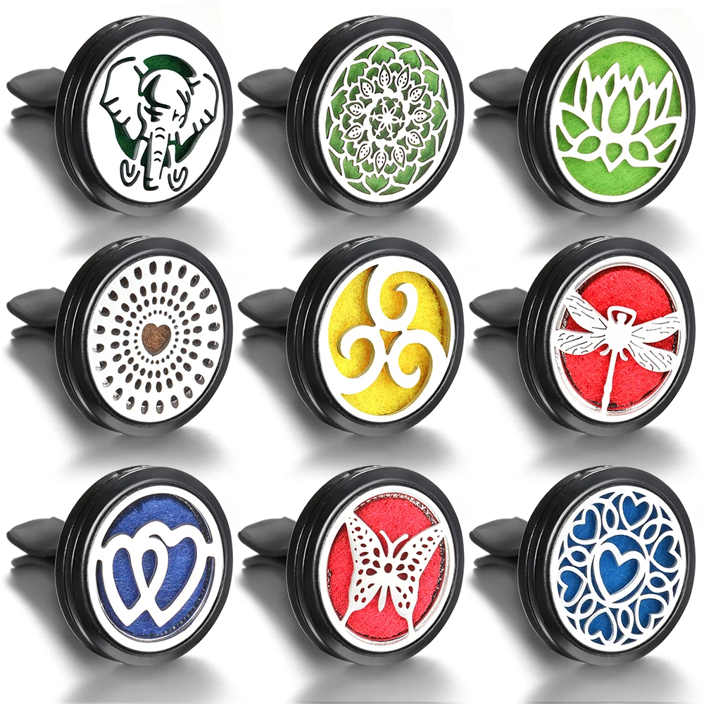 2024 schwarz 30mm Aroma therapie Edelstahl Auto ätherisches Öl Diffusor Medaillons Anhänger Auto Lufter frischer Entlüftung sclip 1 stücke Pad Image