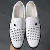 Herren-Freizeitschuhe aus Rindsleder, aushöhlen, Sommersandalen, atmungsaktiv, weiß, formelle Business-Schuhe, Slip-on-Loafer-Schuhe für Herren