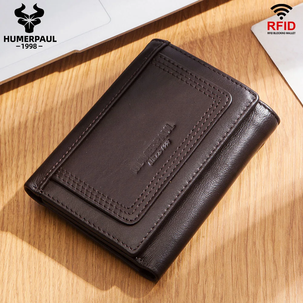 Humer paul Trifold Short Wallet für Herren hochwertige Echt leder Reiß verschluss Münz tasche schlanke RFID-Karten halter Geld Taschen Image