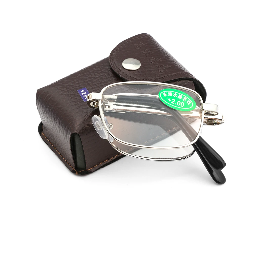 Faltbare Lesebrille Klapp Presbyopie Männer Frauen Metall Retro Computer lesebrille mit fall 1,0 1,5 2,0 2,5 3,0 3,5 4,0 Image